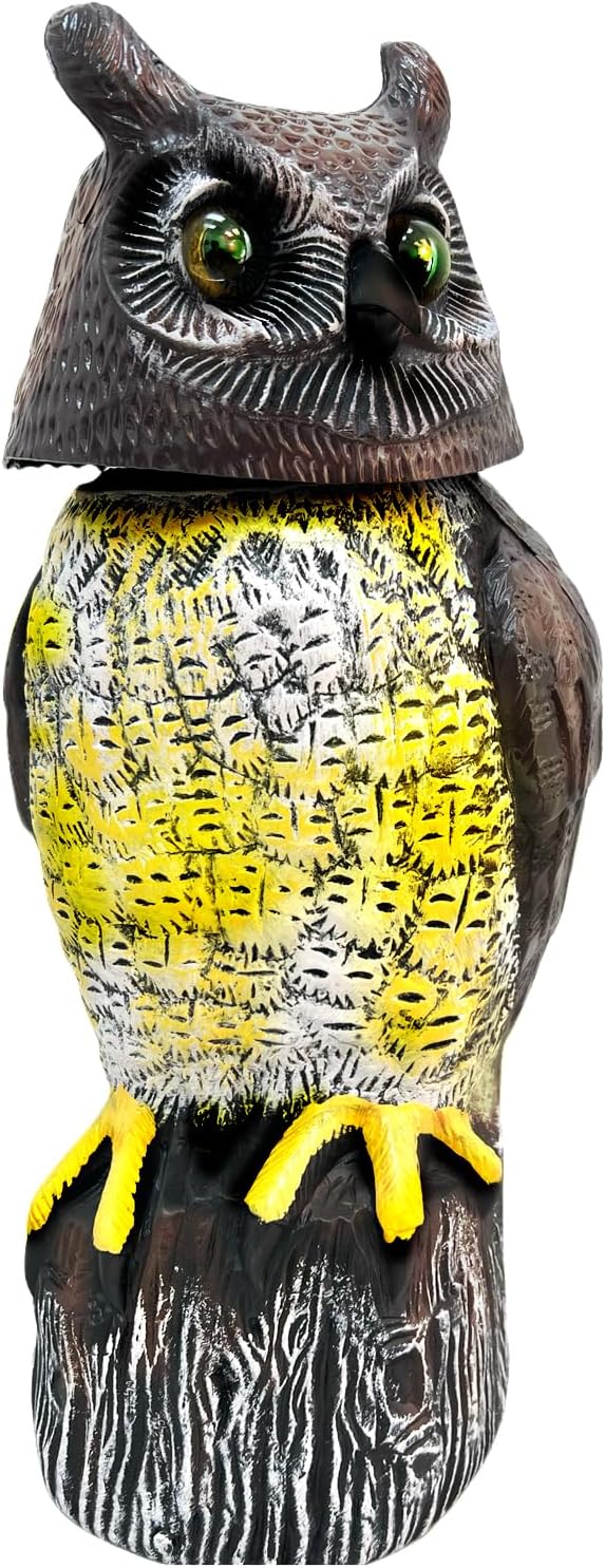 GIFTEXPRESS Owl Scarecrow Decoy - 17" Tall Solar Powered Rotating Head, Sound & LED Lights Pest Deterrent - Motion Sensing Bird & Rodent Repellent Statue - Outdoor Fake Scare Crow for Yard & Gardens