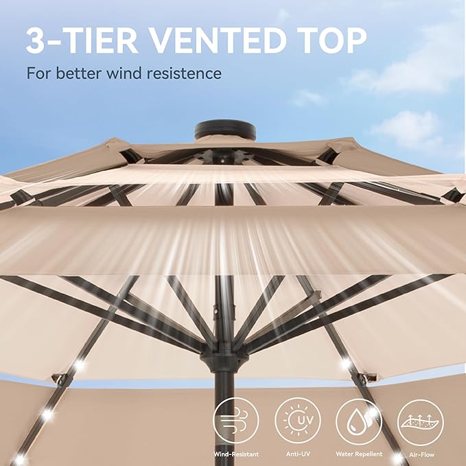 GREEN PARTY 10ft Outdoor Patio Umbrella, Auto-Tilt Market Table Umbrellas with Crank, 8 Sturdy Ribs & 1.5" Pole UV Protection for Garden Deck Backyard Pool