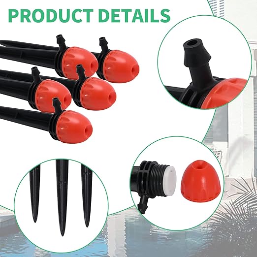 30pcs 16CM Full Circle Scattering Nozzle Drip Emitters for 1/4" Drip Irrigation Tubing Adjustable 360 Degree Wat