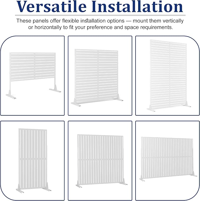 FENCY Outdoor Privacy Screen, 72" H×47" W Metal Privacy Screen, Outdoor Freestanding Privacy Screen & Panels for Deck Patio Balcony(White-Louvered)