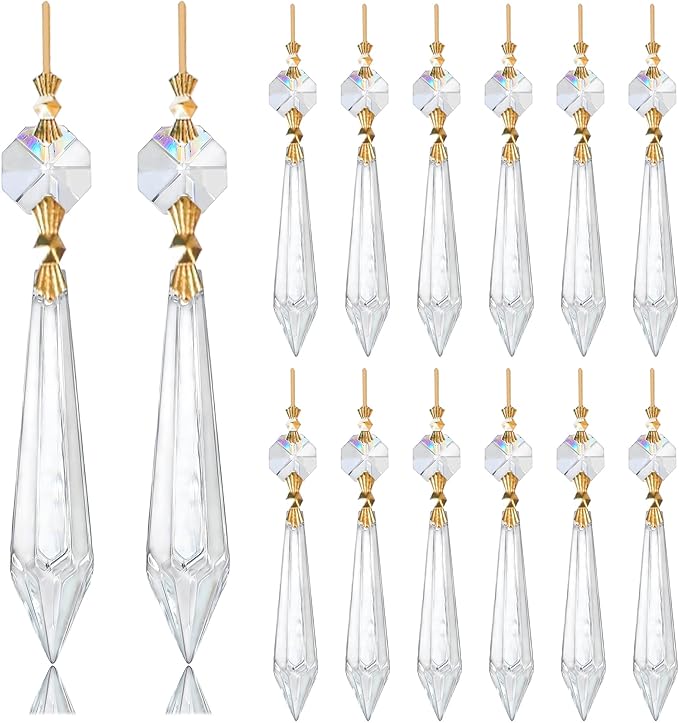 H&D 15pcs Large Clear Crystal Chandelier 60mm Icicle U-Drop Prisms Lamp Parts Brass Connectors
