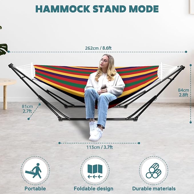 Anyoo 2 in 1 Hammock and Swinging Chair with Collapsible Steel Stand & Carrying Case,Portable & Adjustable,Easy Set Up for Outdoor,Indoor,Porch Swing,Patio,Garden,Camping Trip