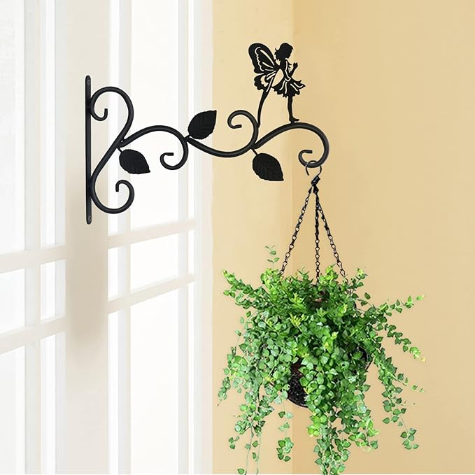 Hanging Plants Bracket 12" Angel Planter Outdoor Hooks Hangers for Flower Baskets Pot Bird Feeder Wind Chimes Lanterns Patio Garden Outdoor Indoor Metal Black, 2 Pack