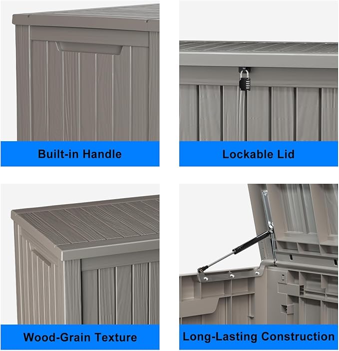 150 Gallon Outdoor Storage Box – Waterproof Deck Box for Patio & Garden,Light Brown