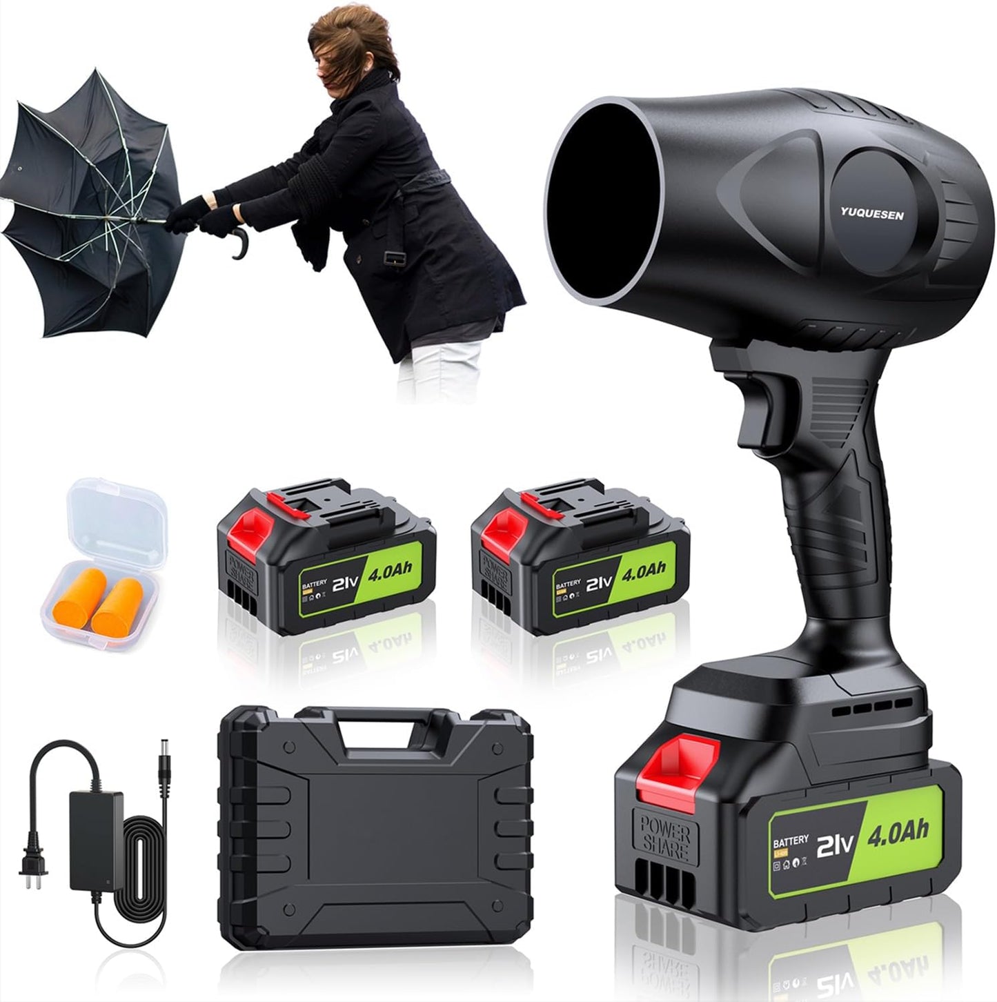 980,000 RPM Cordless Leaf Blower - 21V Electric Handheld Leaf Blower with 2×4.0Ah Batteries & Fast Charger - Lightweight for Patio, Lawn, Yard, Deck Cleaning