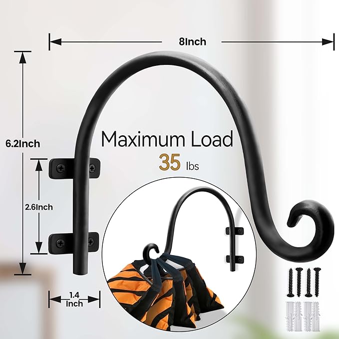 AJART Hanging Plant Hanger Outdoor: Bird Feeder Hangers for Outside - 8 inch Plant Hooks for Hanging Flower Baskets 4 Pieces