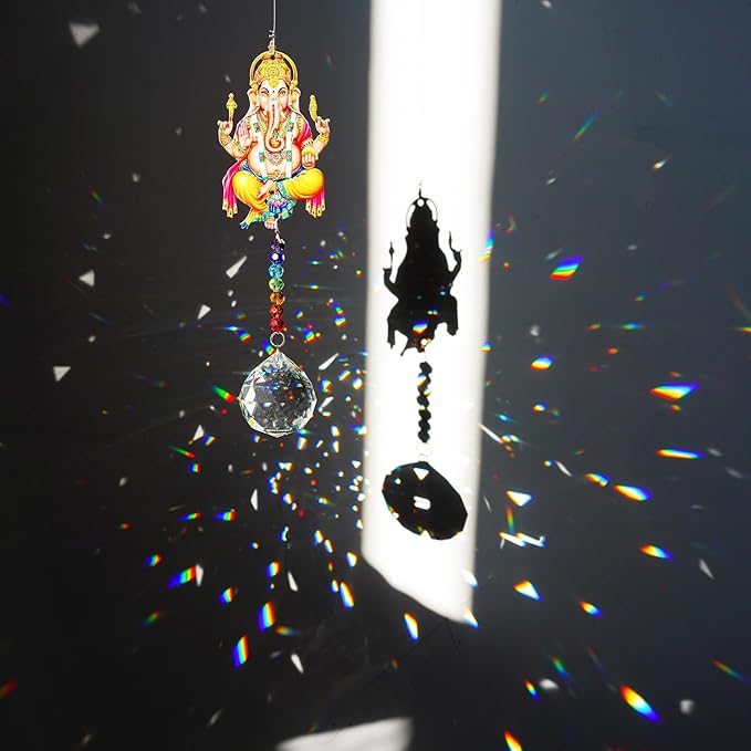 Elephant God Prism Suncatcher Hindu Ganesha Protection Charm Decor Window Garden Wall Hanging Crystal Pendant