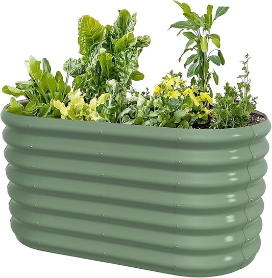 4x2x2ft Oval Galvanized Raised Garden Bed Kits Outdoor Large Metal Modular Planter Box 9-in-1 Raised Beds for Gardening,Vegetables,Fruits,Flowers & Herbs (Green)