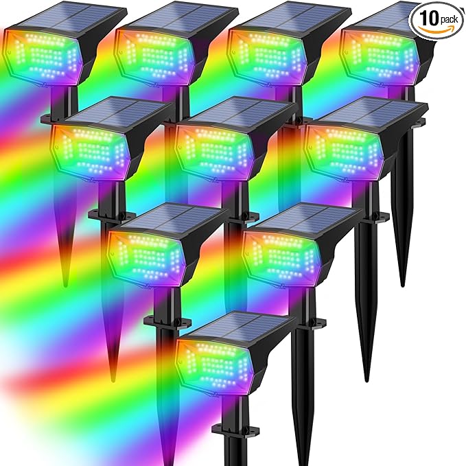 Fabrito Solar Color Changing Lights Outdoor, 9 Color Modes Landscape Spotlights, Dusk to Dawn Solar Powered Spot Lights for Outside, Solar Garden Lights for Yard, Pathway, Tree 10 Pack (Multicolor)