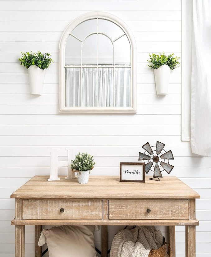 Dahey 2 Pack Galvanized Metal Wall Planter with Artificial Eucalyptus Farmhouse Style Hanging Wall Vase Planters Flowers Holder for Country Rustic Home Wall Decor,White