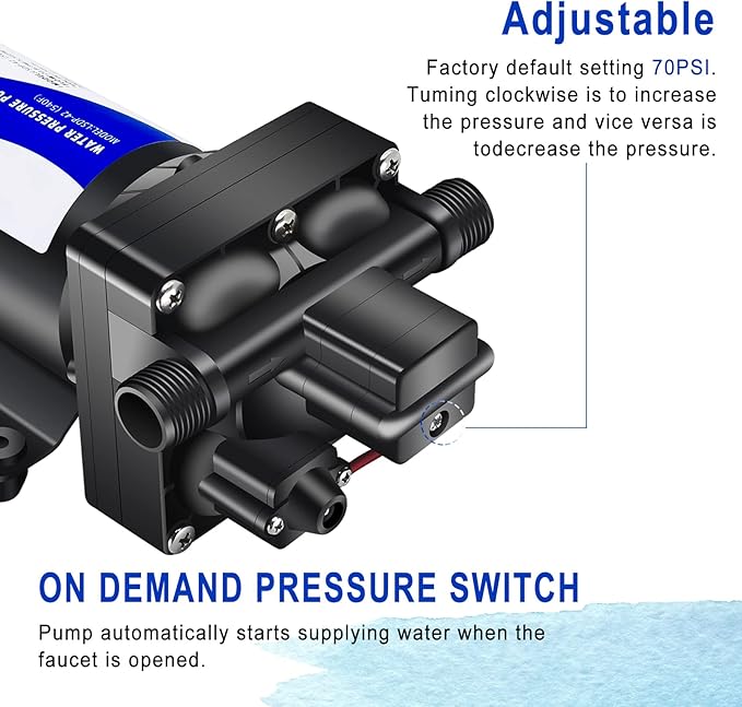 12V RV Water Pressure Pump Quiet 70 psi Washdown Pumps for Boats Marines Diaphragm Pump Transfer Pump 12 Volts Water Pump Self Priming