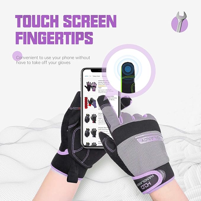 HANDLANDY Women Safety Work Gloves Utility Touch Screen Working Grip Glove for Yardwork Gardening Breathable Mechanic Gloves