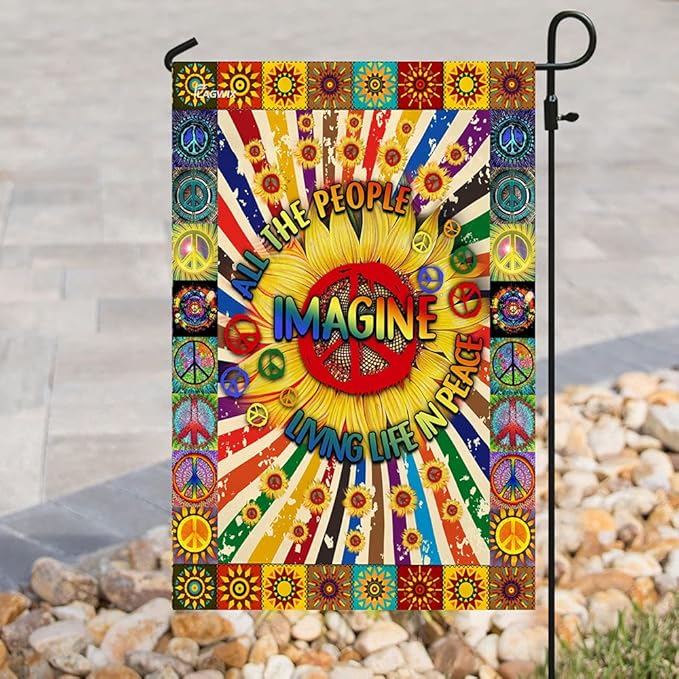 FLAGWIX Flags - Imagine All The People Living Life In Peace Hippie Sunflower Flag DDH1826F, House Flag (29.5" x 39.5") - USA House Garden Flags Premium Polyester - Decorative Outdoor Flags
