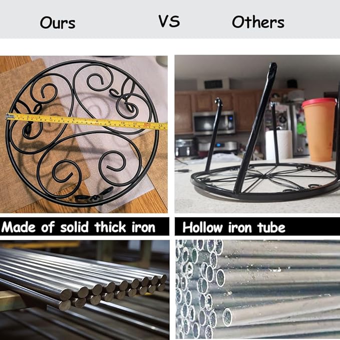 2 Pack 13'' Diameter Metal Plant Stand for Large Plant/Flower Pot Heavy Duty Potted Holder Indoor Outdoor Rustproof Iron Display Stand,Black