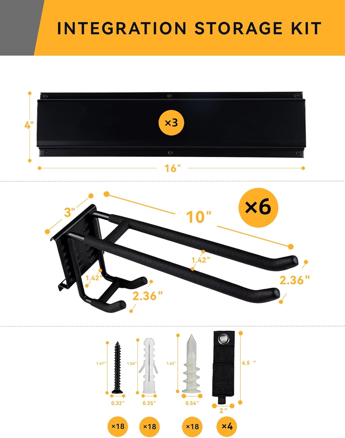 Garden Tool Organizer Wall Mount 48 Inches Max Load 660lbs Garage Storage and Organization, Adjustable with 6 Garage Hooks and 4 Cable Ties, Yard Shed and Power Tool Organizer Rack