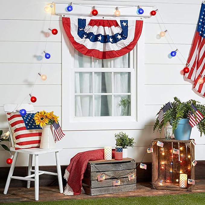 4th of July Decorations String Lights, 25Ft Outdoor Patio String Lights with 27 G40 Red White and Blue Light Bulbs(2 Spare), Multcicolor Christmas Lights for Patriotic Party Garden Festival Decor