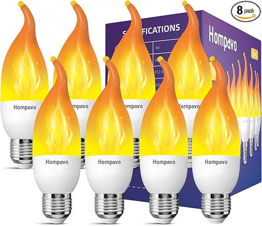 Hompavo Upgraded LED Flame Light Bulbs, 3 Modes Flickering Light Bulbs, E26 Chandelier Base Candle Fire Light Bulb for Halloween Christmas Party Porch Indoor & Outdoor Home Decoration - 8 Pack
