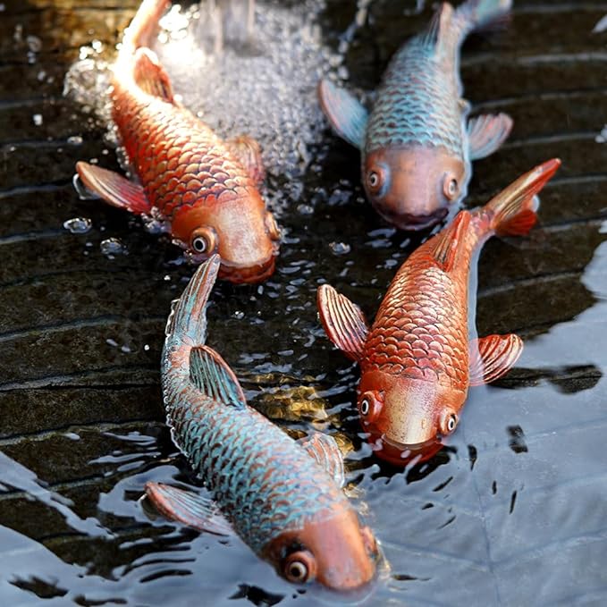 Garden Statues, Koi Fish Decor, Set of 2 Antique Koi Fish Garden Statue,Fish Sculpture Garden for Outdoors, Patio Decor, Backyard and Home Kitchen Decoration