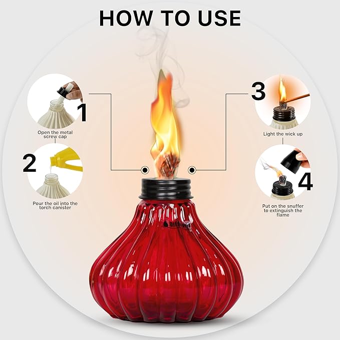 Deco Window Pack of 3 Table Torch for Indoor Outdoor Citronella Oil Tabletop Glass Lamp Landscape Multicolored Lantern with Fiberglass Wick & Cap for Garden Patio Yard Party Decor Light