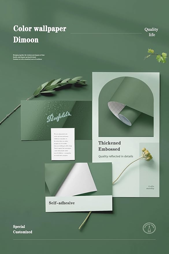 Dimoon 118''x23.6'' Green Peel and Stick Wallpaper Contact Paper Modern Self Adhesive Wall Paper Removable Renter Friendly Textured Solid Color Shelf Cabinet Vinyl Roll (118''x23.6'',Dark Green)