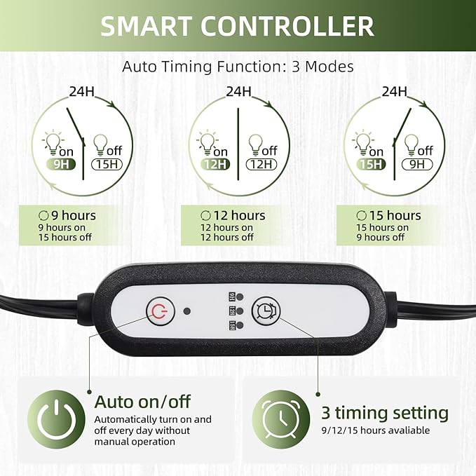18inch 2 Pack LED Grow Lights - Linkable Grow Lights for Indoor Plants, Full Spectrum Plant Lights Plug and Hanging Design with Auto On/Off Timer Hanging Grow Light from Seedling to Flowering