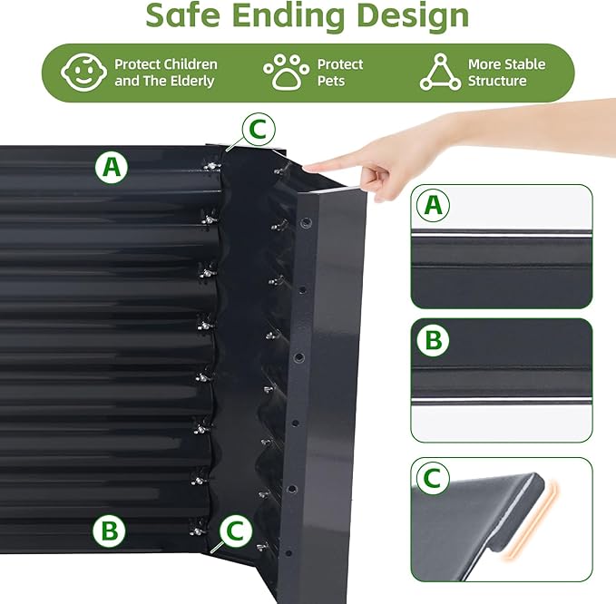 4x2x2ft (2 Pack) Raised Garden Bed - Galvanized Deep Root Planter Boxes Outdoor with Wing Nuts and Safety Edges for Gardening Vegetables, Flowers, Herbs, Succulents - Gray