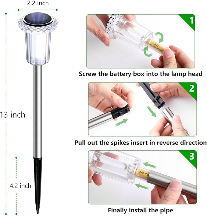 DenicMic Solar Lights Outdoor Pathway Lights 6000K LED Waterproof Acrylic Lamp Head Stainless Steel Stake for Yard Garden Landscape Path Walkway Driveway Patio Lawn (15Pack Cold White)