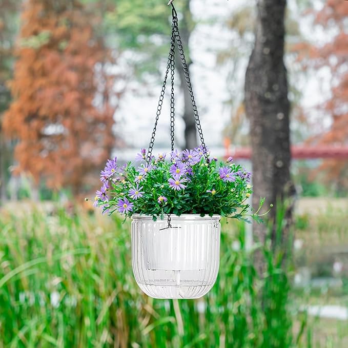6.5 Inch 2 Pcs Self Watering Hanging Planter Indoor Plant Pots Drainage Holes, Outdoor Hanging Planters Flower Pot Basket, Visible Water Level, Plant Hanger Home Decor, Gardening