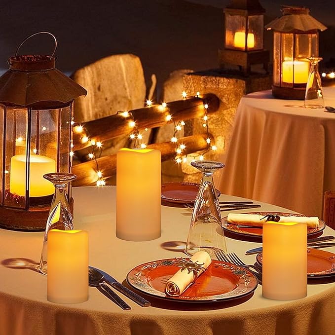 Flickering Flameless LED Candles with 10-Key Remote & Timer, Waterproof Outdoor Indoor f Battery Operated Candles for Home/Wedding/Festival Décor Set of 9 (D3 x H5.5) Ivory