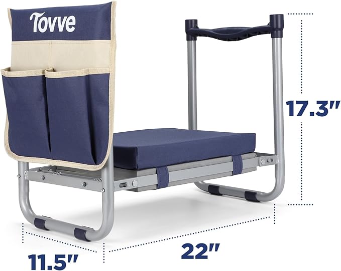 Foldable Garden Kneeler and Seat, Heavy Duty Garden Stool with 10" Wide Detachable Kneeling Pad, Portable Garden Bench Chair with Large Garden Tool Bag, Gardening Gifts for Women, Seniors, Mom