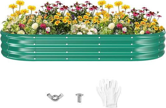 Galvanized Raised Garden Beds for Gardening - 72 x 36 x 12 inch Oval Metal Planter Boxes Above Ground Outdoor for Vegetables,Flowers,Herbs, Garden Container Green (1, 6X3X1FT)