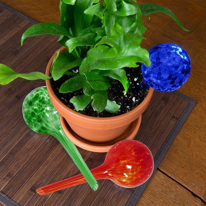 Evelots Plant Watering Globes (3 Pack) - Hand Blown Glass - Automatic Water Irrigation System - Indoor/Outdoor - Leave Your Home Worry Free