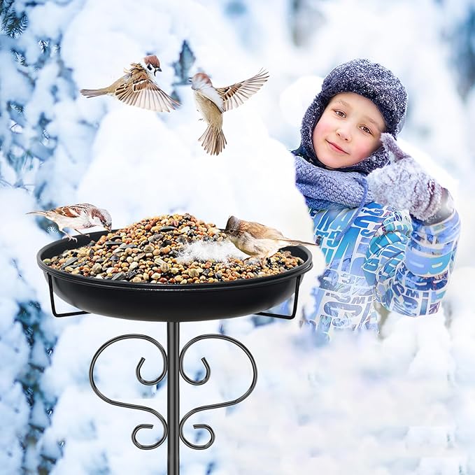 40In Bird Baths for Outdoors, Metal Birdbath Birdfeeder with Heavy Duty 5 Prong Stake, Vintage Detachable Bird Bath Water Feeder Bowl for Garden Yard Lawn Decor Black