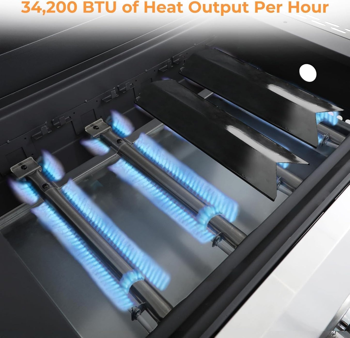 4 Burner Propane Gas Grill with Spice Rack, Foldable Side Tables, Durable Lid, Stainless Steel Burners, Built-in Thermometer, 34,200 BTU Gas Grill for Patio, Garden BBQ