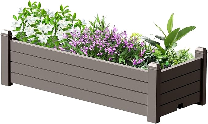 Elevated Raised Garden Bed,Outdoor Large Resin Patio Planter Box Stand Divisible with Drain Plug,Water Monitor for Plants Vegetables Flowers Fruits(Grey)