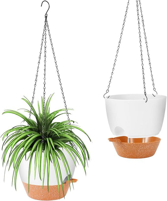GARDIFE Hanging Planter, 10 inch Hanging planters for Indoor. Outdoor Plants, Self Watering Plant Pot, 2 Pack Large self Watering Hanging Planter, White