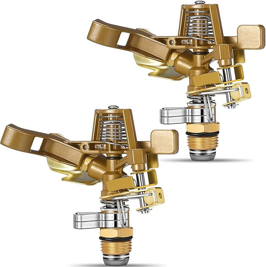 Ferraycle 2 Pieces 1/2 Inch Brass Impact Sprinkler Head with Nozzles Heavy Duty Adjustable 0-360 Degrees Impulse Sprinkler Head Lawn Watering for Yard Irrigation
