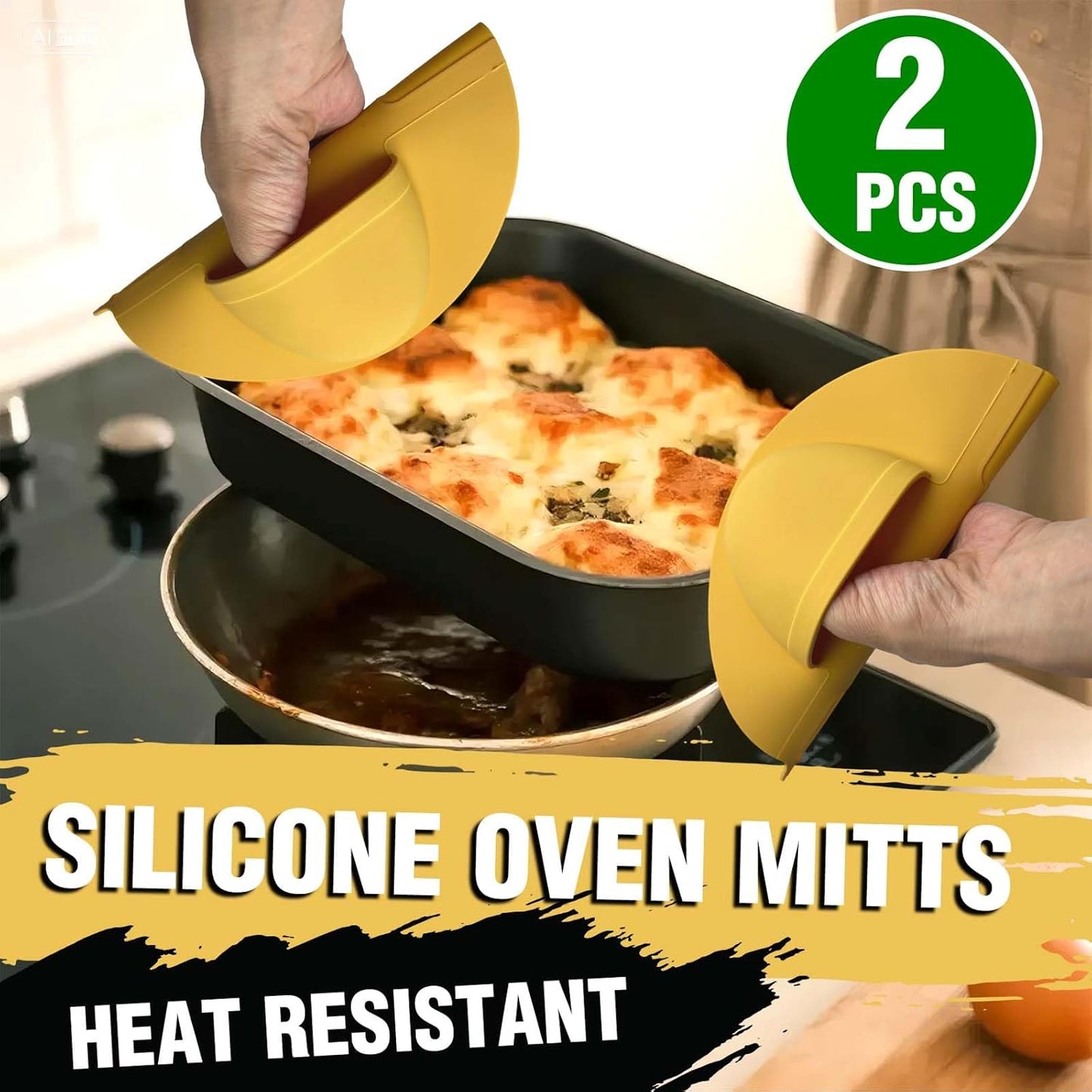 2 Pack Outdoor Grilling Mitts, Heat Resistant High Temperature Silicone Oven Grilling Gloves, Easy to Clean, Non-Slip Textured Lining, Can Be Used for Cooking, Smoking, BBQ and Food Handling.