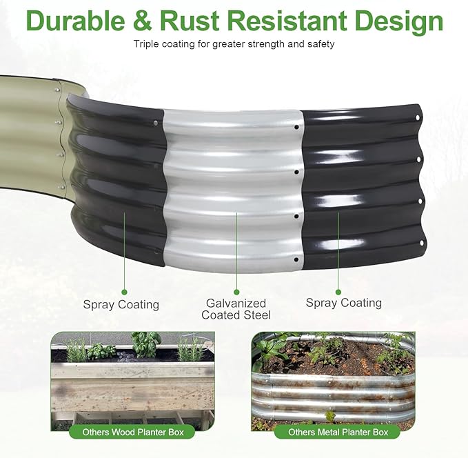 Galvanized Raised Garden Bed- 2Pcs 2x2x1FT Metal Planter Boxes Outdoor | Round Steel Raised Bed Kit & Fire Pit Ring for Gardening with Protective Tape, Gloves for Vegetables, Flower (Grey)