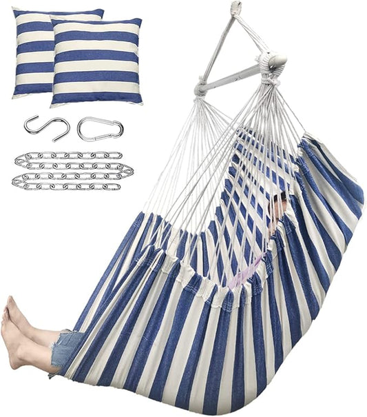 ADVOKAIR Hammock Chair Hanging Chair Rope Swing XXL - Max 500lbs, 70in Large Hammock Swing Chair -Portable Steel Spreader Bar with Anti-Slip Rings-Roomy & Strong