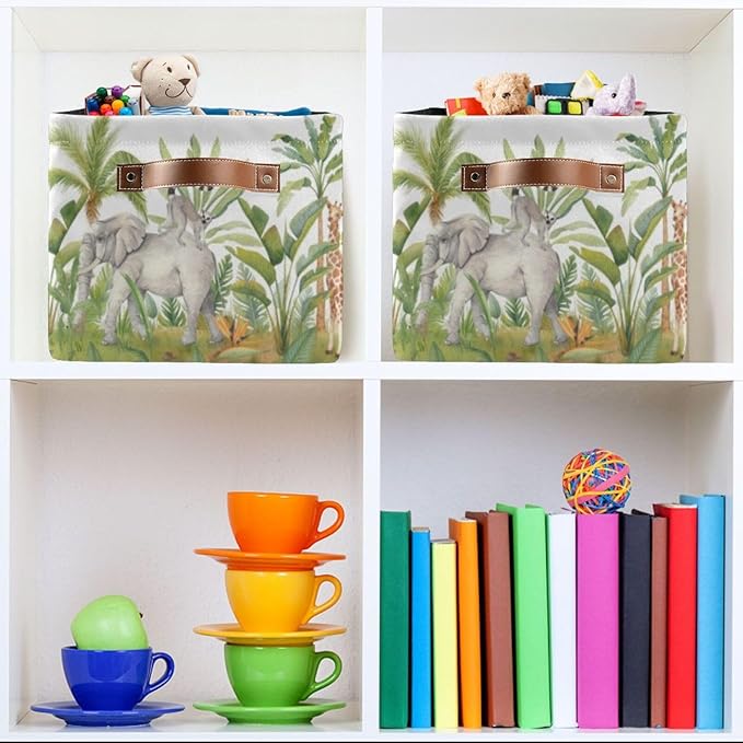 Animal Rectangular Storage Basket Organizer Bin Shelf Baskets For Home Office Dorm Lions Tigers Bears Giraffes Forests