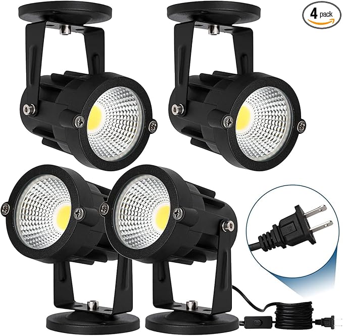 4 Pack 10W LED Spot Lights Indoor Uplight, Security Floor Spotlight,Ceiling Spotlight,120V Landscape Lights, Home,Garden,Yard with US 2-Plug Warm White