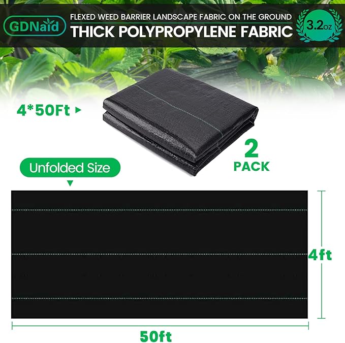 4ftx100ft Weed Barrier Landscape Fabric Heavy Duty, 3.2oz Weed Barrier Fabric, Easy Setup Woven Garden Weed Fabric Landscaping Fabric