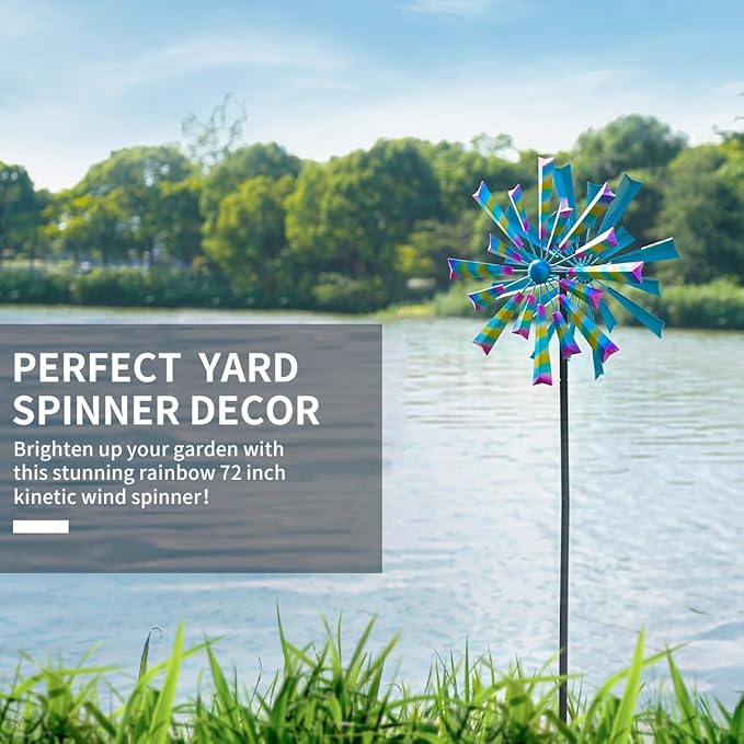 Decoroca Wind Spinners Outdoor Metal Large - 72in 360 Degrees Rainbow Wind Spinner for Outdoor Yard, Patio, Lawn & Garden Sculptures - Rare Square Fan Blade Design - Used to Adjust Mood in Garden