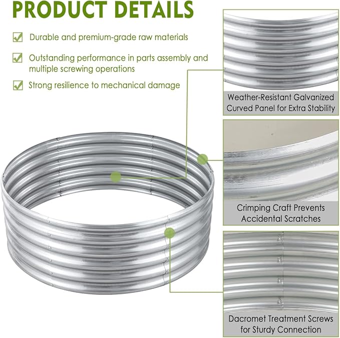 FORTUNO High Round Galvanized Raised Garden Bed Kit Box Dia 3 x H 1.5Ft (2 Pack) Metal Outdoor Flower Bed Steel Patio Ground Planter for Planting Vegetables and Herb, Silver