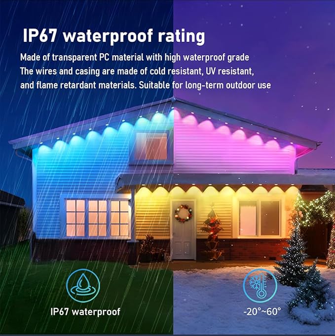 100ft Permanent Outdoor Lights for House, IP67 Waterproof RGB+IC LED Eaves Lights, 54 Scene Modes Outdoor Lighting for Christmas Garden Party Holiday Decorations, with App/Remote Control