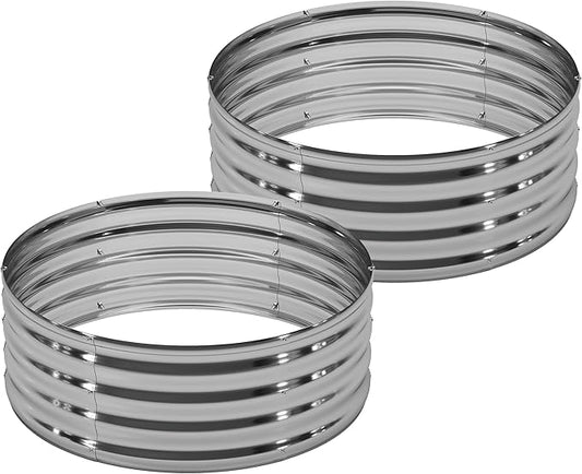 2PCS 3x3x1FT Galvanized Raised Garden Bed Kit,Vegetable Boxes-Round Metal Flower Box,Large Planter Raised Beds Outdoor Garden for Planting,Fruit,Herb-Sliver