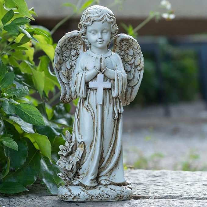 Angel Statue for Garden,Solar Angel for Cemetery Decorations,Garden Memorial Angel,Resin Praying Angel Figurine for Patio Lawn Yard Porch Decorations,12.12inch