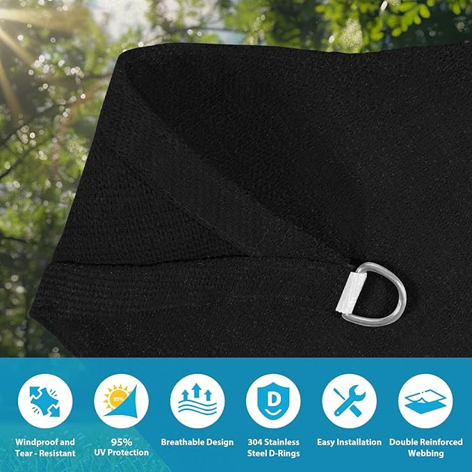 Amagenix Sun Shade Sail 8'X9' Curved Edge Outdoor Shade Canopy Black Breathable 95% UV Block Shade Cloth for Patio Garden Backyard (We Make Custom Size)