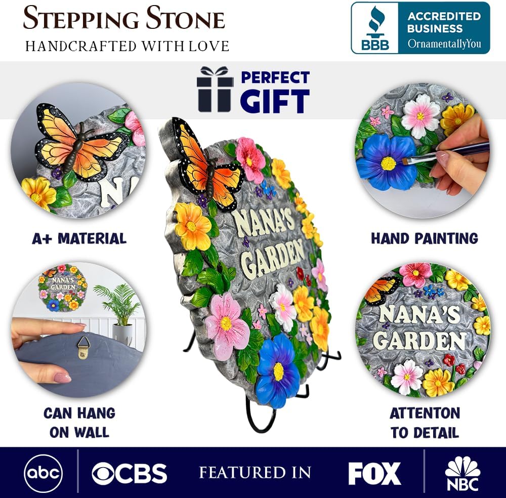 Elegant Resin Stepping Stone, Outdoor Garden Pathway Decoration (Nana’s Garden Floral Stepping Stone, 9.5" Decorative and Gift for Grandmother)